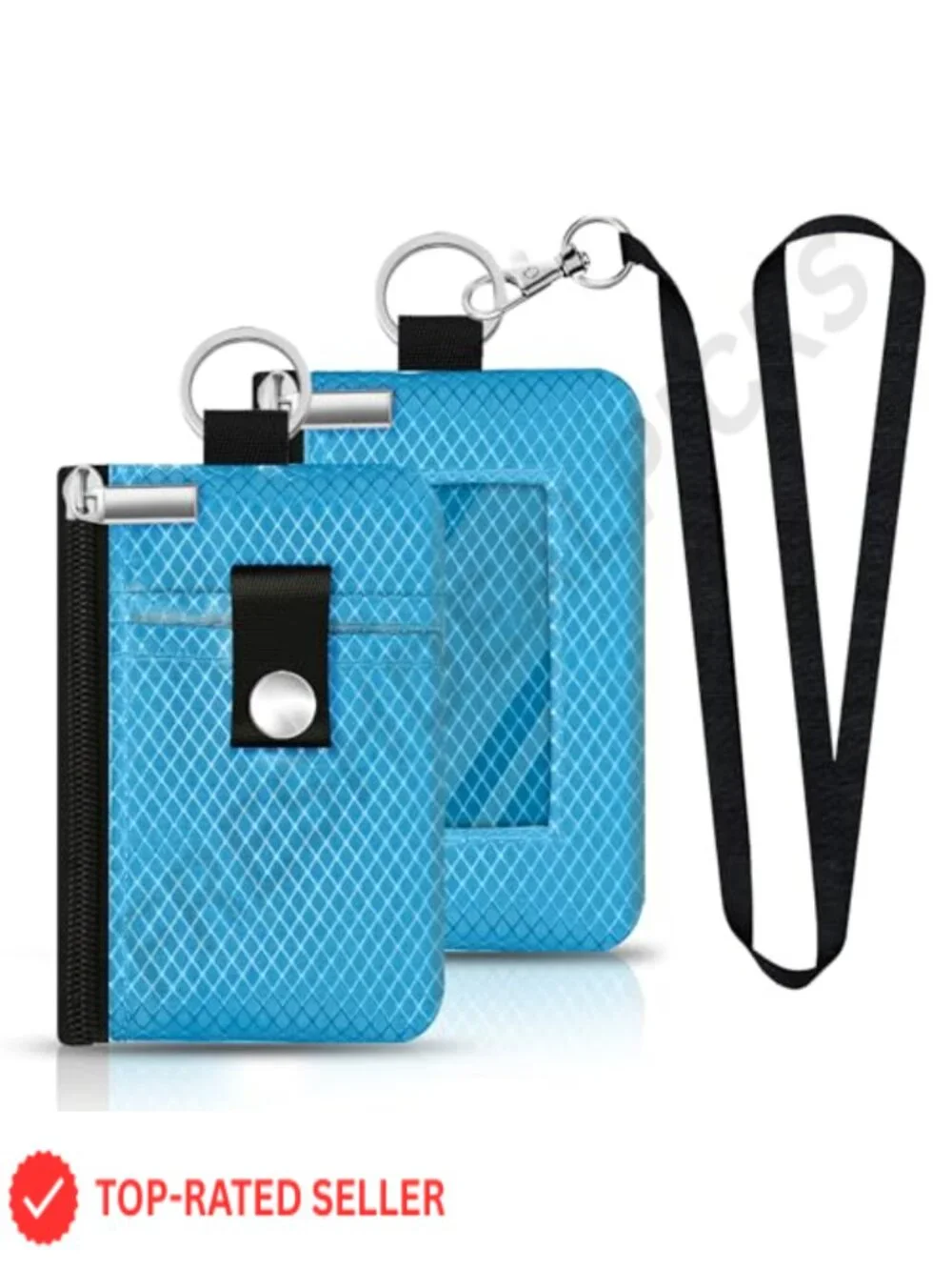 Minimalist RFID Blocking Small Wallet with ID Window, Zip Case with Lanyard